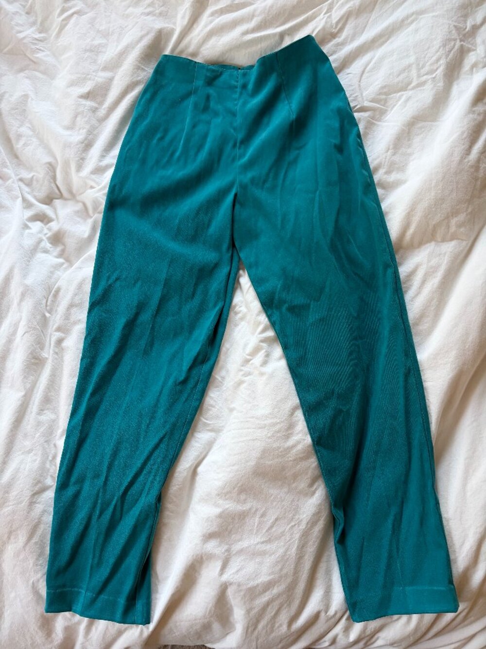 Vintage City Girl by Nancy Bolen Teal High Waisted Tapered Trousers - Size 8